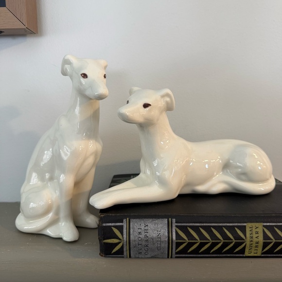 2 Vintage White Ceramic Greyhound Whippet Figurines Minimalist 7.5” Statue - Picture 9 of 11